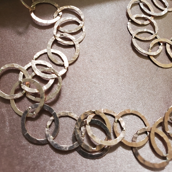 Hammered Rose Gold Link Long Necklace - Picture 2 of 8